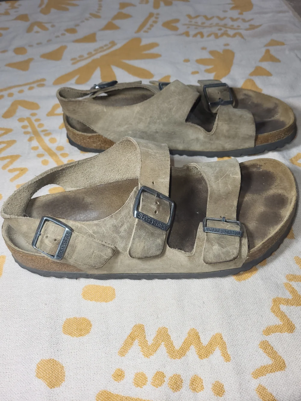 Birkenstock Men's Suede Buckle Sandals in Light Brown
